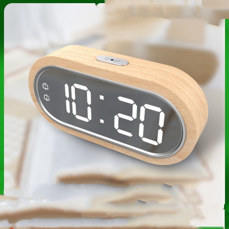 LED Alarm Clock Wooden Clock Indoor Display Temperature Student