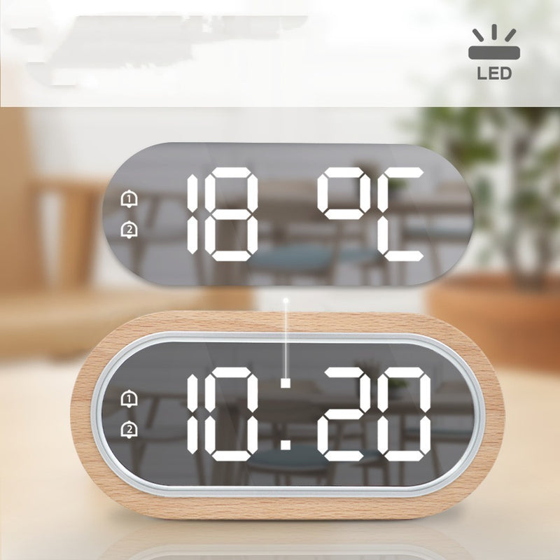 LED Alarm Clock Wooden Clock Indoor Display Temperature Student