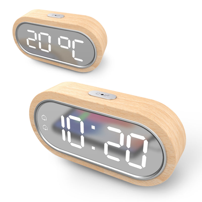 LED Alarm Clock Wooden Clock Indoor Display Temperature Student